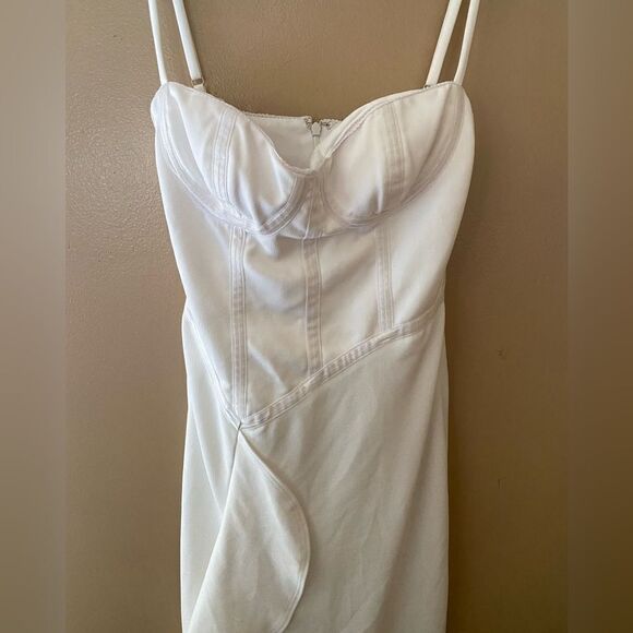 Katie May Eros Gown Revolve Ivory white maxi dress ruffle high slit XS - Picture 5 of 11